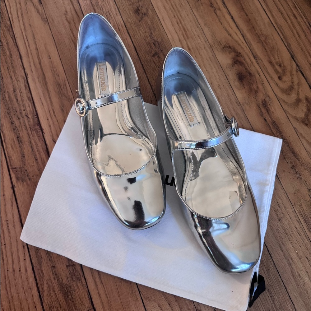 Larroude Silver Mary Jane Flats